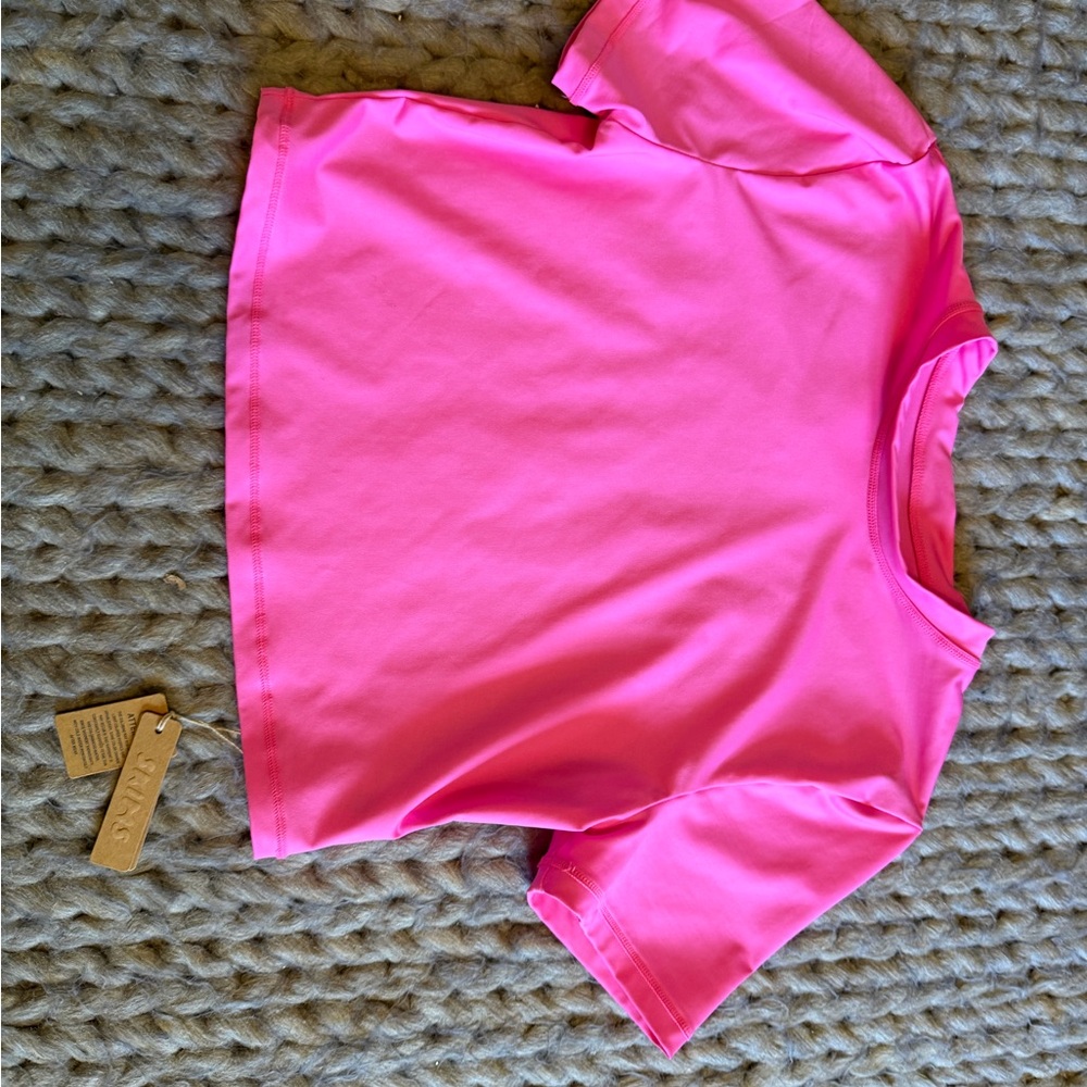 SKIMS NWT Cropped Swim Top in Pink Taffy Size M TSH 0746 - Picture 2 of 5